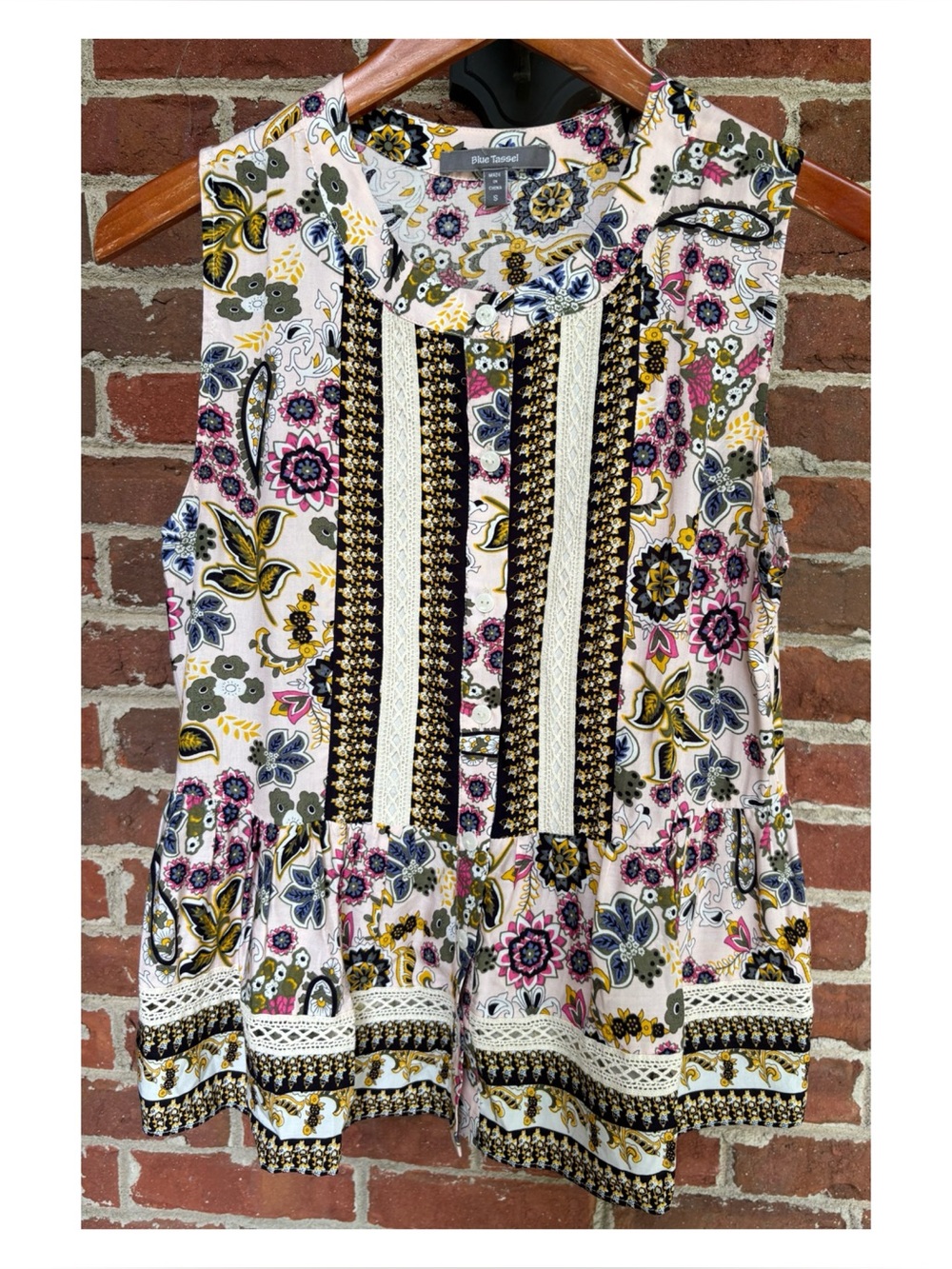 NWOT Anthropologie Blue Tassel Buttondown Top  Size Small